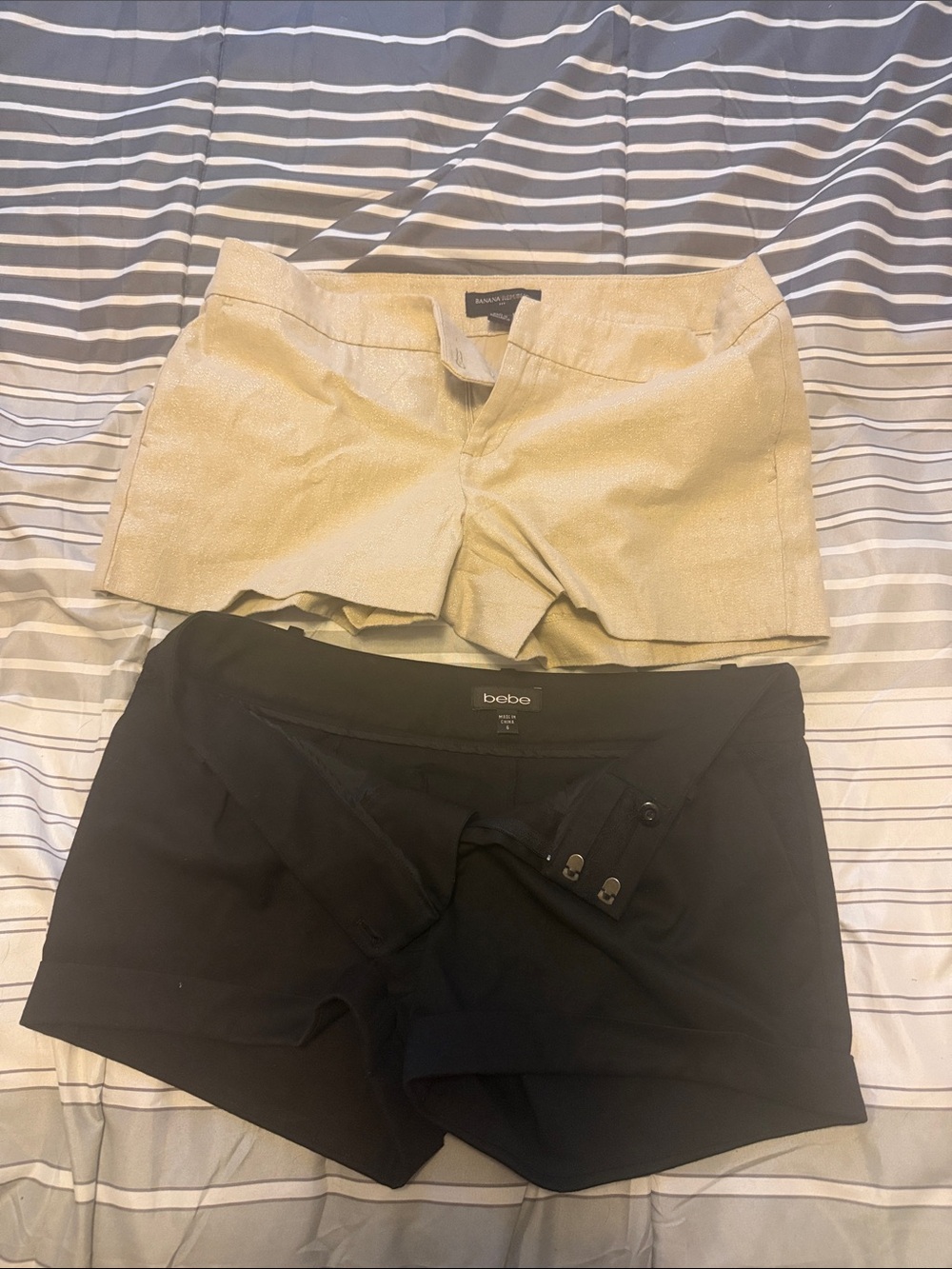 Banana Republic Sparkle Tan Bermuda Shorts & Bebe Black Shorts, excellent deal!
